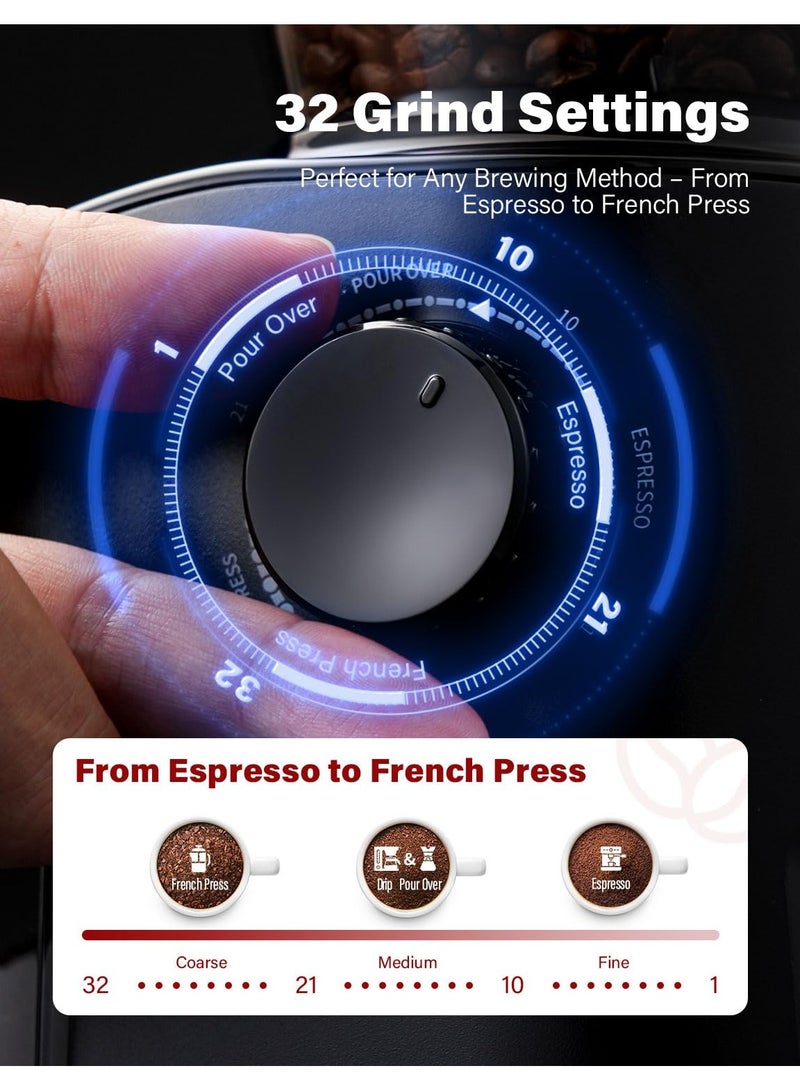 ibsun Burr Coffee Grinder Electric with 32 Grinding Sizes, Coffee Bean Grinder with 40 Seconds Adjustable Electronic Timer v60 - Image 3